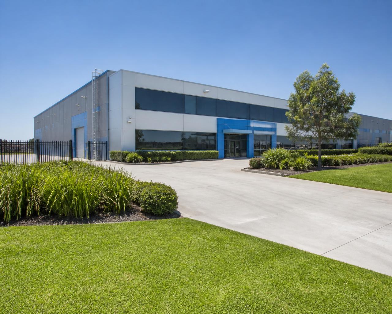Well-maintained commercial factory and warehouse grounds